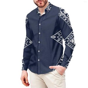 Chemises décontractées pour hommes Totem Blue Tribe Style polynésien Mode Chemise pour hommes Col montant 6XL Slim Vêtements à manches longues
