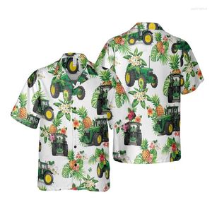 Chemises décontractées pour hommes Graphique de voiture pour hommes pour hommes vêtements Hawaii Farm Beach Shirt Farmer Travail Jersey Design Funn