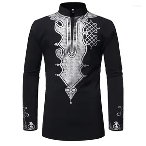 Chemises décontractées pour hommes Chemise de style africain traditionnel Hommes Dashiki Long Slleve Collier Tendance Bazin Riche Robe Imprimée Afrique Chef