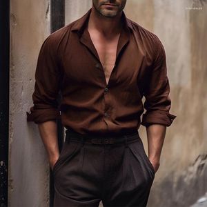 Camisas casuales para hombres Tendencia Cuello de primavera Versátil Vintage Algodón Lino Blusa sólida Tops Otoño Manga larga T Streetwear