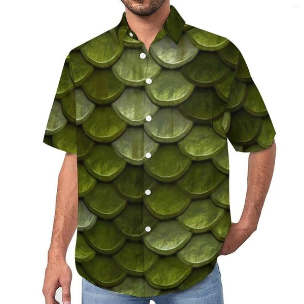 Chemises décontractées pour hommes Tendance Chemise ample métallisée Vacances Vert clair Conception hawaïenne Manches courtes Style de rue Blouses surdimensionnées