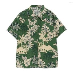 Chemises décontractées pour hommes Chemise de plage à la mode Col rabattu Poche plaquée hawaïenne Arbre de noix de coco Imprimé Coupe ample