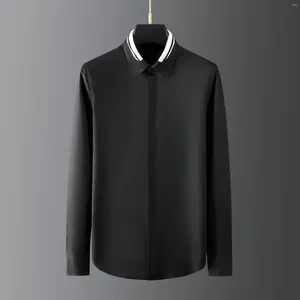 Casual shirts voor heren trendy merkkraag zwart en wit schroefdraad splitsen high-end pure katoenen shirt