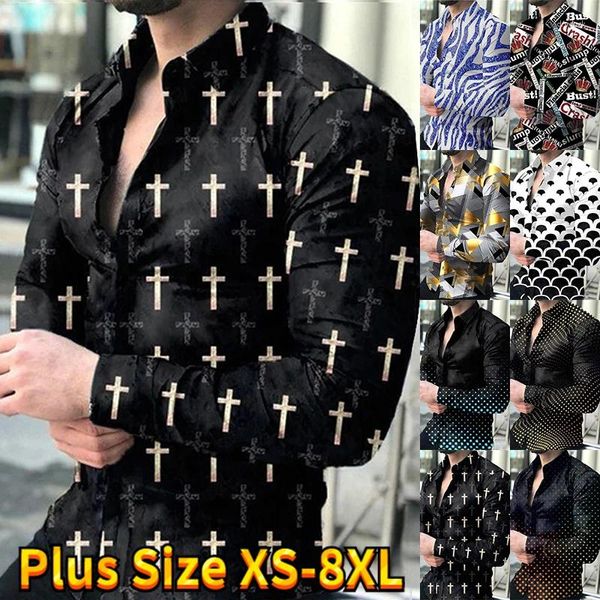 Chemises décontractées pour hommes Chemise de mode à la mode Chemise imprimée à manches longues Vêtements de haute qualité Cardigan de fête de bal XS-8XL