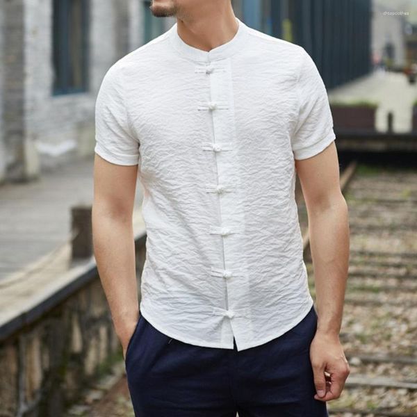 Chemises décontractées pour hommes à la mode hommes haut couleur unie vêtements traditionnels chinois Style Vintage