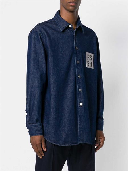 Camisas casuales para hombres Moda inversa de moda: chaqueta de camisa de mezclilla clásica OS suelta de Raf Simons hecha a sí misma 18fw
