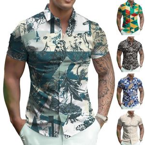 Casual shirts voor heren trendy shirt met één borste 3D-print plus size zomer