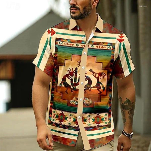 Chemises décontractées pour hommes Tribal ethnique rétro vacances chemise hawaïenne boutonnée à manches courtes été plage vêtements quotidiens design de mode