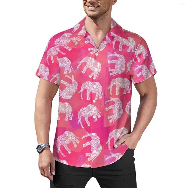 Camisas informales para hombre, blusas tribales con elefante floral, estampado de animales rosas, camisa de playa de gran tamaño con estampado gráfico hawaiano de manga corta, regalo