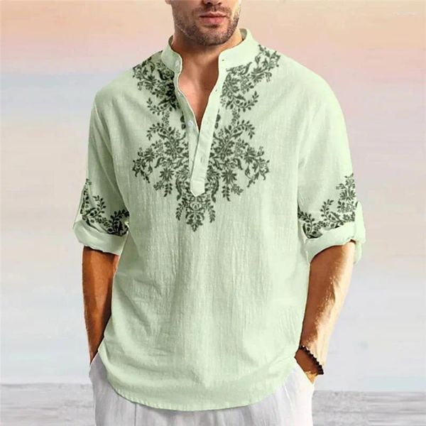 Chemises décontractées pour hommes Style tribal Hommes à manches longues Top Collier surdimensionné Vêtements de mode Designer Apparel Henley pour homme 2023