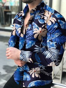 Chemises décontractées pour hommes Tropic Plant Flowers Hommes Chemise de mode à manches longues Hawaiian Cuba Beach Blouse Vêtements Bouton Up Camisa Mâle