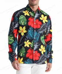 Casual overhemden voor heren Tropische planten Bloemen Herenmode overhemd Hawaiiaanse Cuba-strandblouse met lange mouwen Kleding Camisas met knopen
