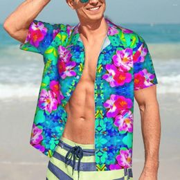 Chemises décontractées pour hommes chemises aqua florale tropicale Botanical Flower Imprimesty Mens Summer Courte-manche plage confortable DIY BLOUES