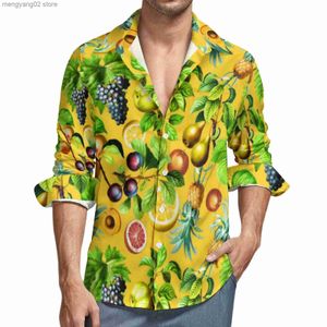 Chemises décontractées pour hommes Imprimé fruits tropicaux Chemises décontractées Hommes Ananas Citron Chemise À Manches Longues Mode Blouses Automne Vêtements Personnalisés Plus La Taille T230714