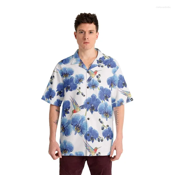 Chemises décontractées pour hommes Tropical Hummingbird 3D Imprimé pour hommes vêtements hawaïens Animal à manches courtes Small Bird Blouses Aloha Bouton Top