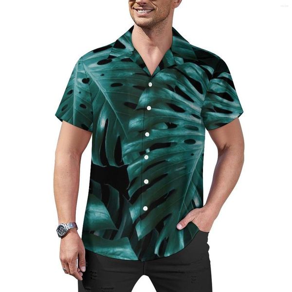 Chemises décontractées pour hommes Tropical Monstera Shirt Jungle Night Leaves Beach Loose Hawaiian Nouveauté Blouses Manches courtes Design Oversize Tops