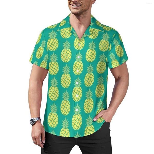 Chemises décontractées pour hommes Chemise d'ananas tropical Imprimé fruits Plage Blouses streetwear hawaïennes en vrac Manches courtes Vêtements surdimensionnés personnalisés