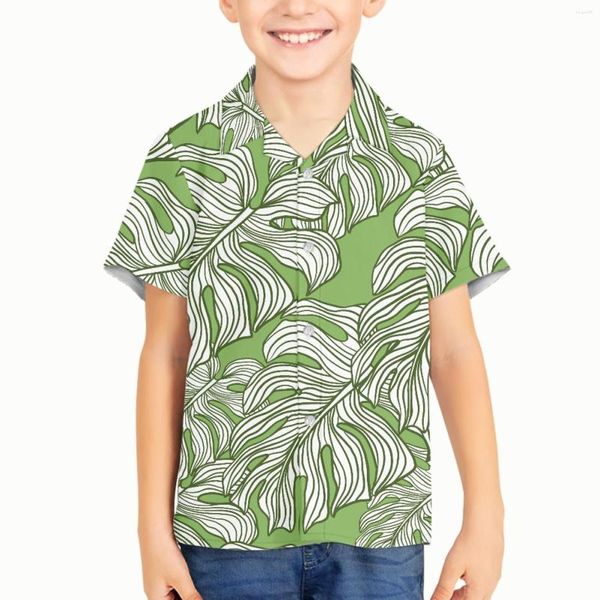 Chemises décontractées pour hommes motif de feuille de plantain tropical enfants enfant garçon été mode hawaïenne à manches courtes bouton plage Aloha chemise