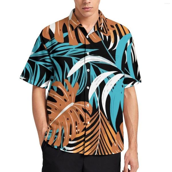 Camisas casuales para hombres Camisa de plantas tropicales hojas coloridas playa holgazanería