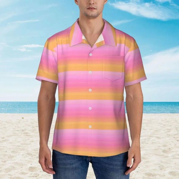 Chemises décontractées pour hommes chemises de coucher de soleil tropicales roses et orange rétro d'été hommes à manches courtes vacances conception élégante Blans surdimensionnés