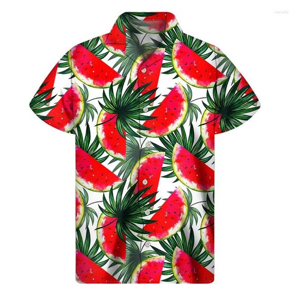 Chemises décontractées pour hommes Tropical pastèque graphique chemise hawaïenne été rue manches courtes 3D imprimé fruits bouton hommes vêtements revers chemisier