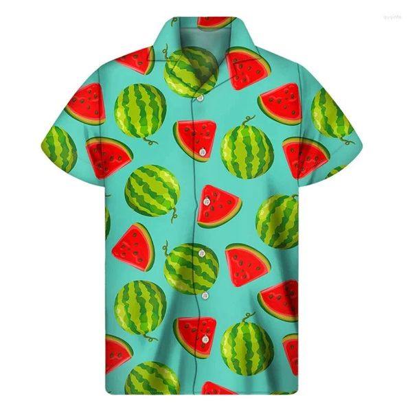 Camisas casuales para hombres sandía tropical gráfica camisa para hombre hawaiano mangas cortas frutas estampadas 3D botón de ropa de la solapa de ropa