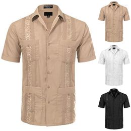 Camisas casuales para hombres Blusa tipo túnica Tops Camisetas Camisa de vestir Boda Manga corta Playa Hombres Verano Color sólido