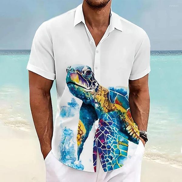 Camisas casuales para hombres tortuga marina vida navideña Hawaii 3d camisa impresa botón Manija corta playa de verano