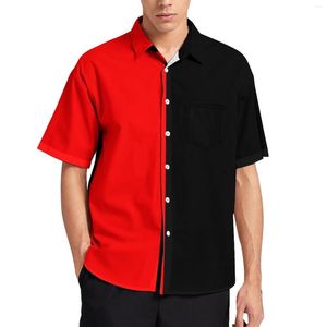 Chemises décontractées pour hommes deux tons cirque chemise ample mâle vacances rouge et noir motif hawaïen manches courtes nouveauté Blouses surdimensionnées