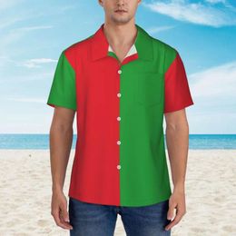 Chemises décontractées pour hommes Chemise de plage à deux tons Hommes Rouge et vert Hawaïen Manches courtes Imprimé Tendance Blouses surdimensionnées Cadeau