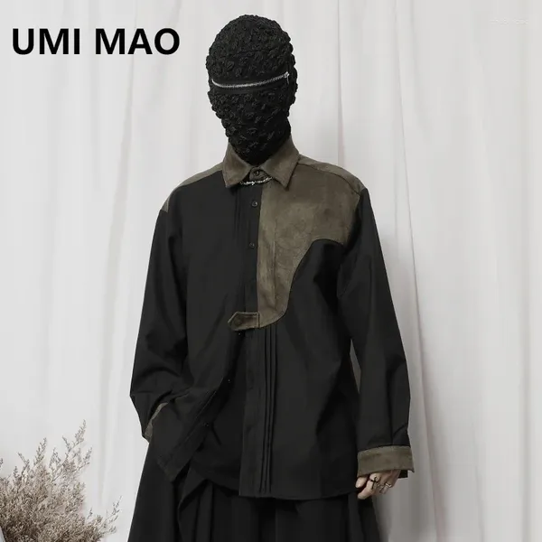 Chemises décontractées pour hommes Umi Mao Black à manches longues Male 2024 Spring Yamamoto Dark Niche Design se sent en train de coudre ingrédient lâche