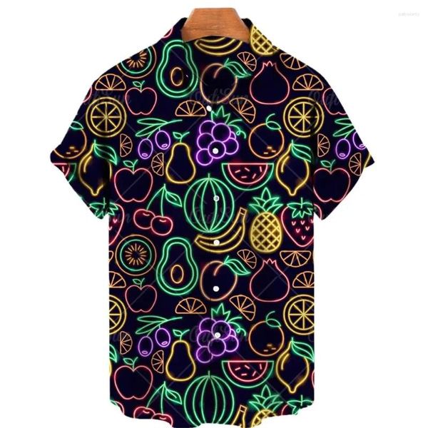 Camisas casuales para hombres Unisex 2023 Diversión Verano Fruta hawaiana 3D Piña Sandía Mangas cortas Tops Moda Camisa suelta