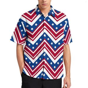 Chemises décontractées pour hommes USA Flag Beach Shirt Homme Rouge Blanc Et Bleu Zigzag Été À Manches Courtes Personnalisé Esthétique Surdimensionné Blouses Cadeau