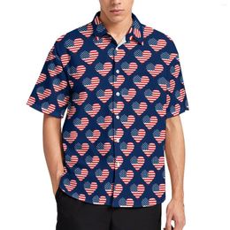 Chemises décontractées pour hommes USA drapeau coeurs patriotique rouge blanc bleu chemise de plage été Vintage Blouses hommes imprimé grande taille