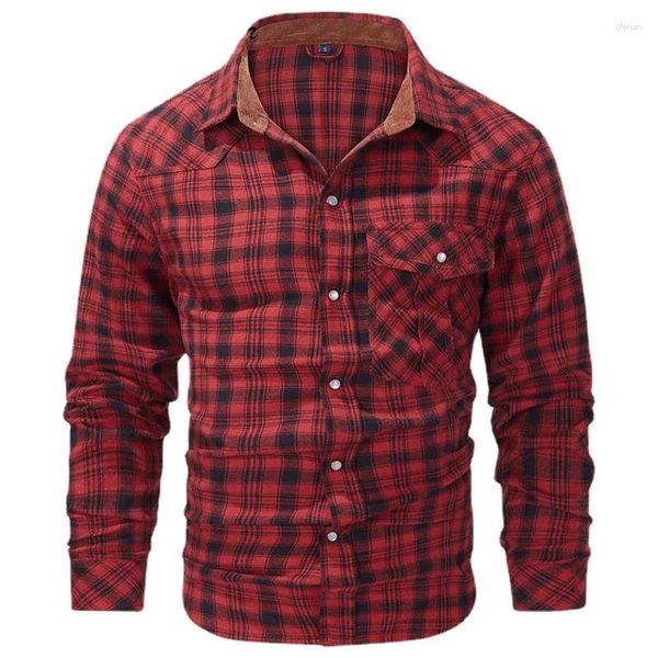 Chemises décontractées pour hommes Taille USA Taille à manches longues Chemise en flanelle de coton Veste à carreaux Randonnée en plein air Tactique Blouse pour hommes pour l'automne printemps