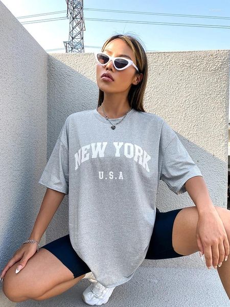 Chemises décontractées pour hommes USA York Lettre Coton Femmes Drop Épaule T Vintage High Street Vêtements Confortable O-Cou Femme Tee Shirt