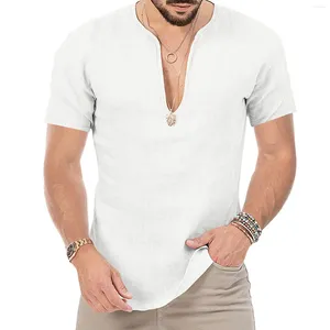 Chemises décontractées pour hommes Chemise à col en V Boutonnée à manches courtes Top Mode Couleur unie Hommes Vêtements Simple Version coréenne Ropa Hombre
