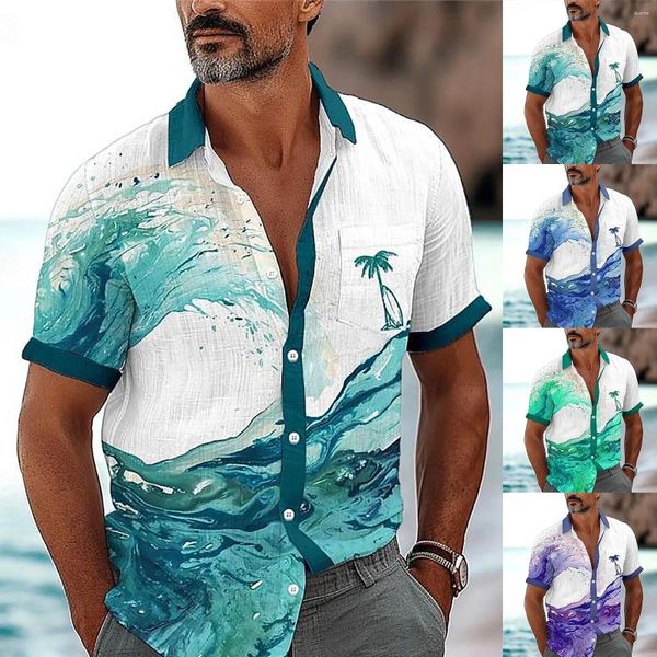 Camisas casuales para hombres Vacaciones Hawaii 3D Impreso Paquete de camisa para hombre Manga corta Entrepierna T Pesado Algodón Hombres Moda