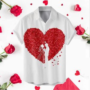 Chemises décontractées pour hommes Saint Valentin imprimé Fête de vacances Porter une chemise à manches courtes grand et grand T pour hommes robe à col