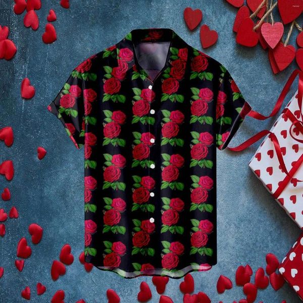 Camisas casuales para hombres Día de San Valentín Impreso Vacaciones Hombres S Manga larga Tops lindos Ropa Camisa gruesa