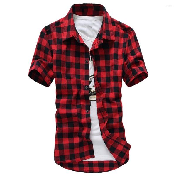 Camisas casuales para hombres Camisa con botones a cuadros versátil Blusa de manga corta con múltiples opciones de color para elegir