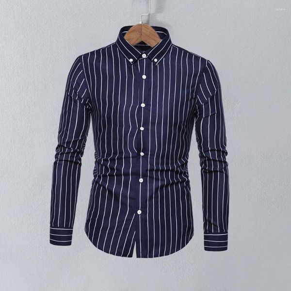 Hommes chemises décontractées à rayures verticales hommes chemise rayé imprimé revers Slim Fit simple boutonnage affaires travail hauts pour Streetwear