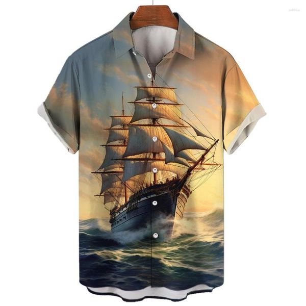 Camisas informales para hombre, ropa con gráficos náuticos 3d Vintage, camisetas de manga corta de gran tamaño, ropa de verano 5xl para hombre hawaiano 2023