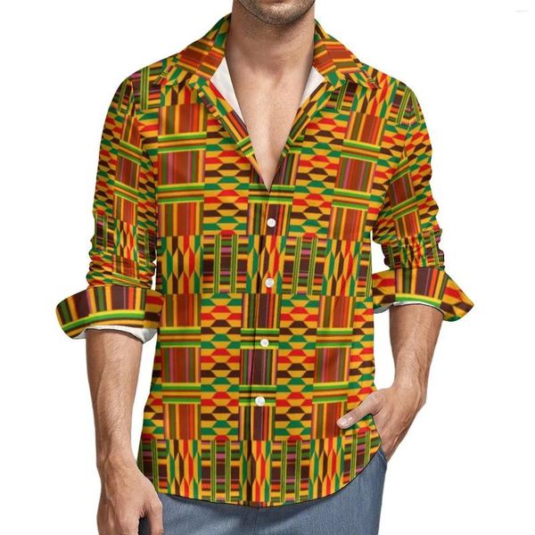 Chemises décontractées pour hommes Vintage Chemise africaine Printemps Coloré Kente Homme Blouses Manches longues Graphique Street Style Plus Taille 4XL
