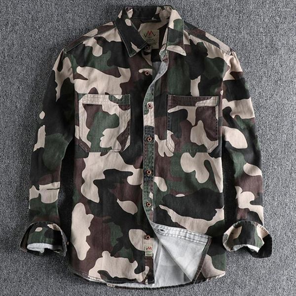 Chemises décontractées pour hommes Vintage militaire américain haut pour homme surdimensionné imprimé chemise veste Camouflage surchemises printemps vêtements d'été