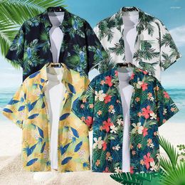 Chemises décontractées pour hommes Vintage Beach Summer Floral Floral Imprimé à manches courtes Blouse lâche Tourne vers le bas Hawaiian Vacation Shirts