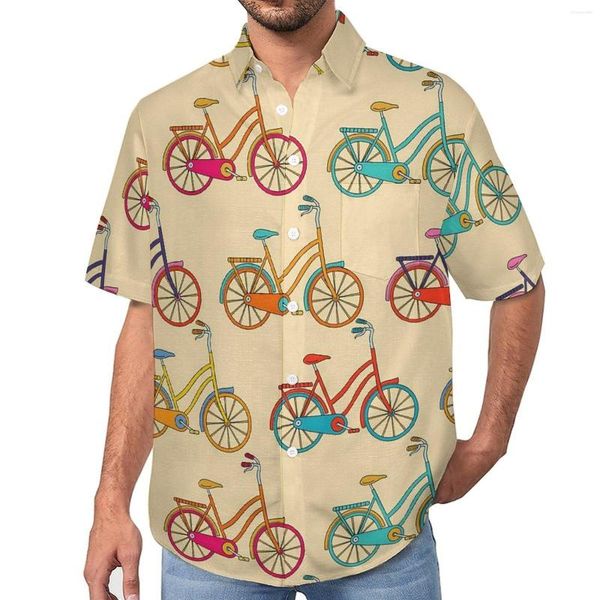 Camisas casuales para hombres Camisa de vacaciones de bicicletas vintage Estampado colorido Blusas hawaianas para hombres Y2K Patrón de manga corta Ropa de talla grande