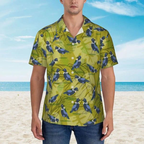 Chemises décontractées pour hommes Vintage Birds Print Chemise de vacances Feuilles vertes Hawaii Hommes Blouses classiques Manches courtes Y2K Street Pattern Top