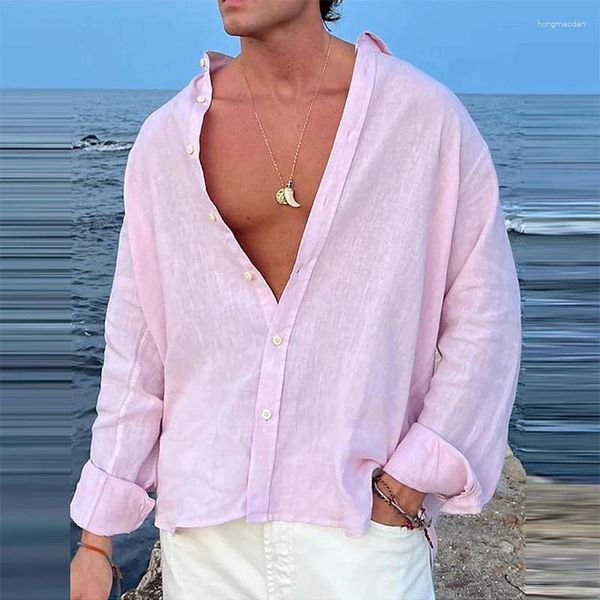 Chemises décontractées pour hommes Vintage boutonné col en V hommes printemps été plage respirant chemise en coton lâche hommes mode couleur unie cardigans