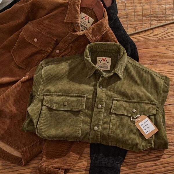 Camisas casuales para hombres Chaqueta de carga de pana vintage Industria pesada de algodón para hacer lavado antiguo Abrigo de marea de manga suelta americana